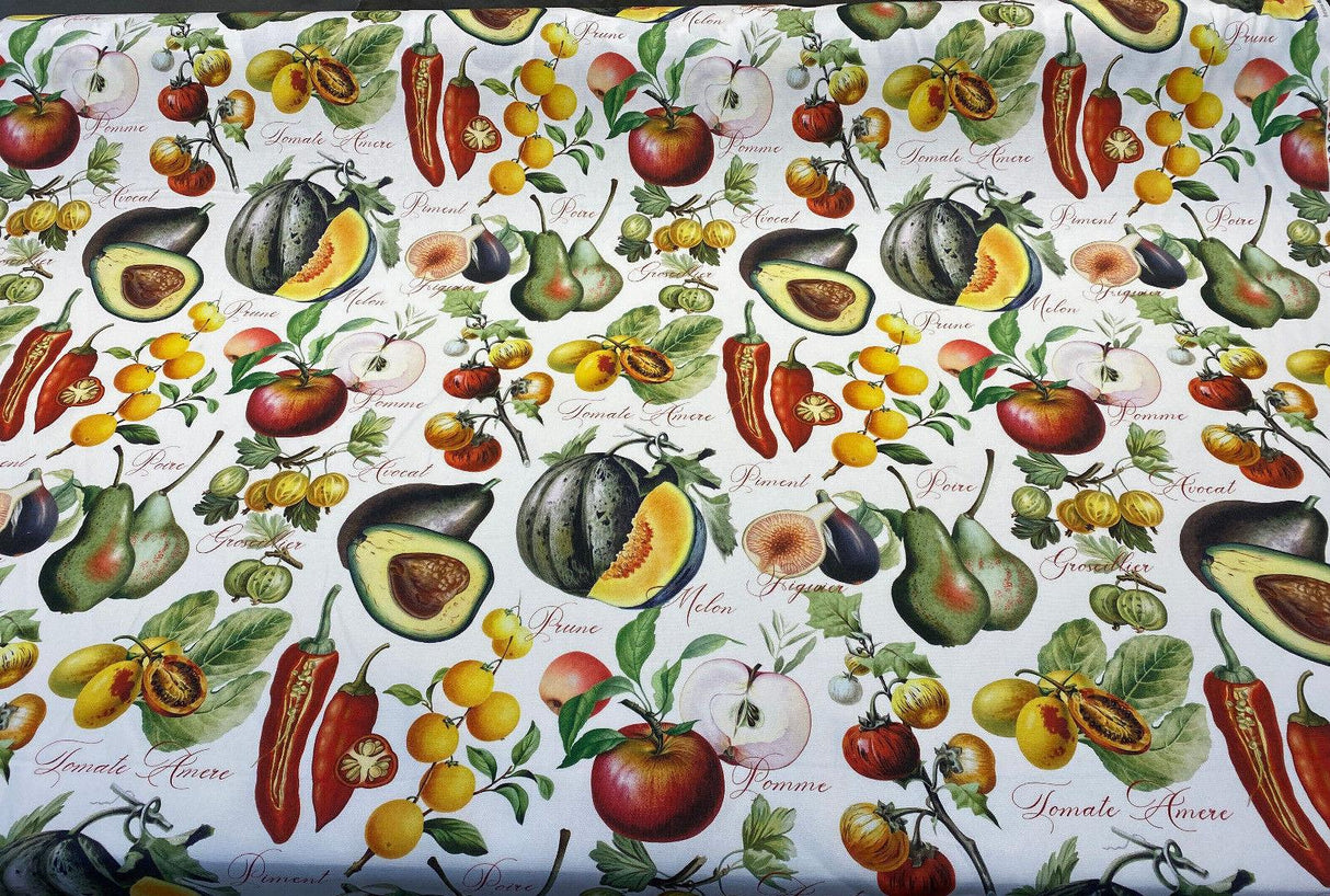 Sandy French Fruits Cotton Fabric - Multicolor Fruit Print, 54" Width (1 Yard)