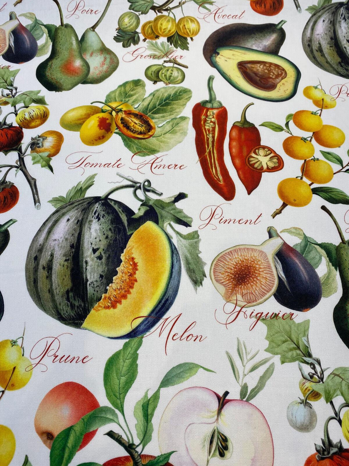 Sandy French Fruits Cotton Fabric - Multicolor Fruit Print, 54" Width (1 Yard)