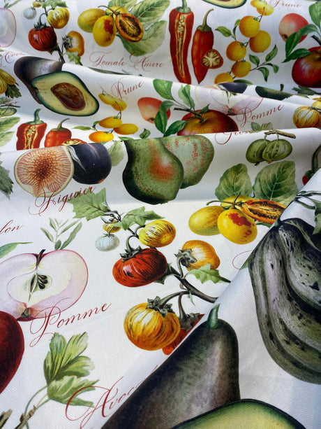 Sandy French Fruits Cotton Fabric - Multicolor Fruit Print, 54" Width (1 Yard)