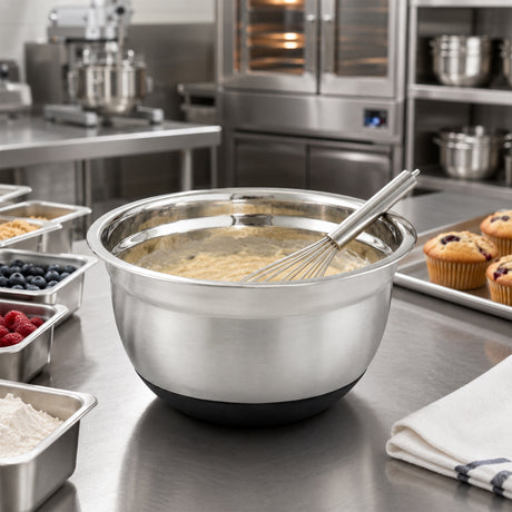 Winco Stainless Steel Mixing Bowl with Silicone Base, 5 Quart