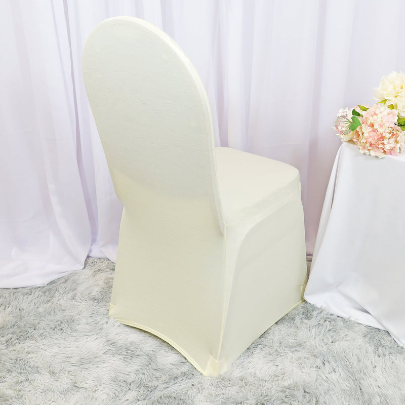 Embossed Vintage Spandex Banquet Chair Cover Ivory