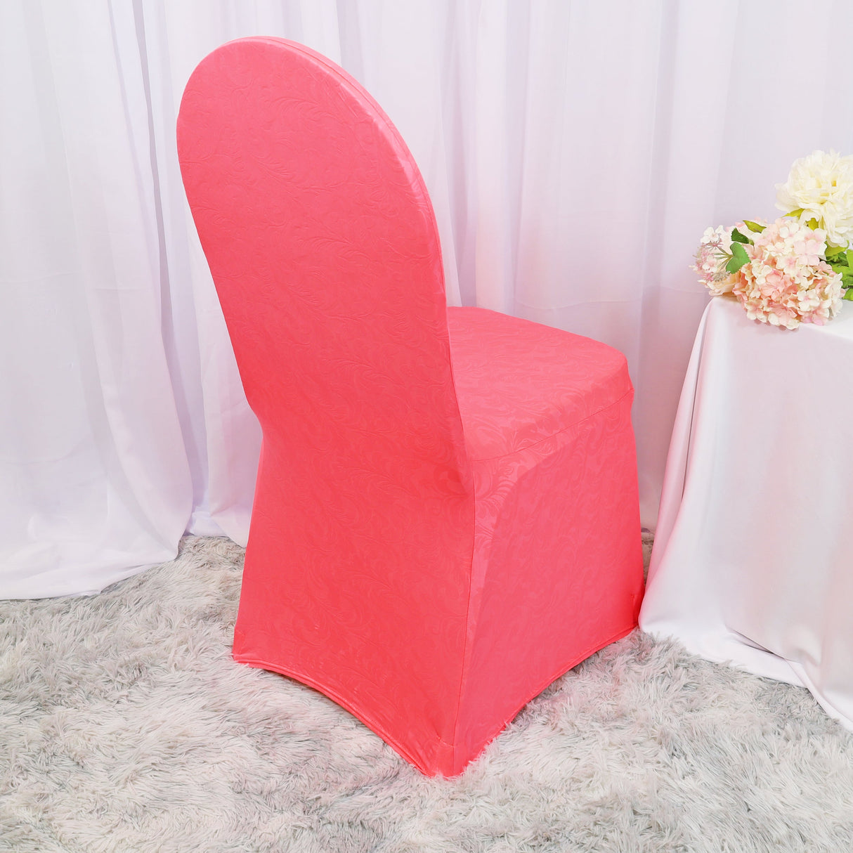 Embossed Vintage Spandex Banquet Chair Cover Coral