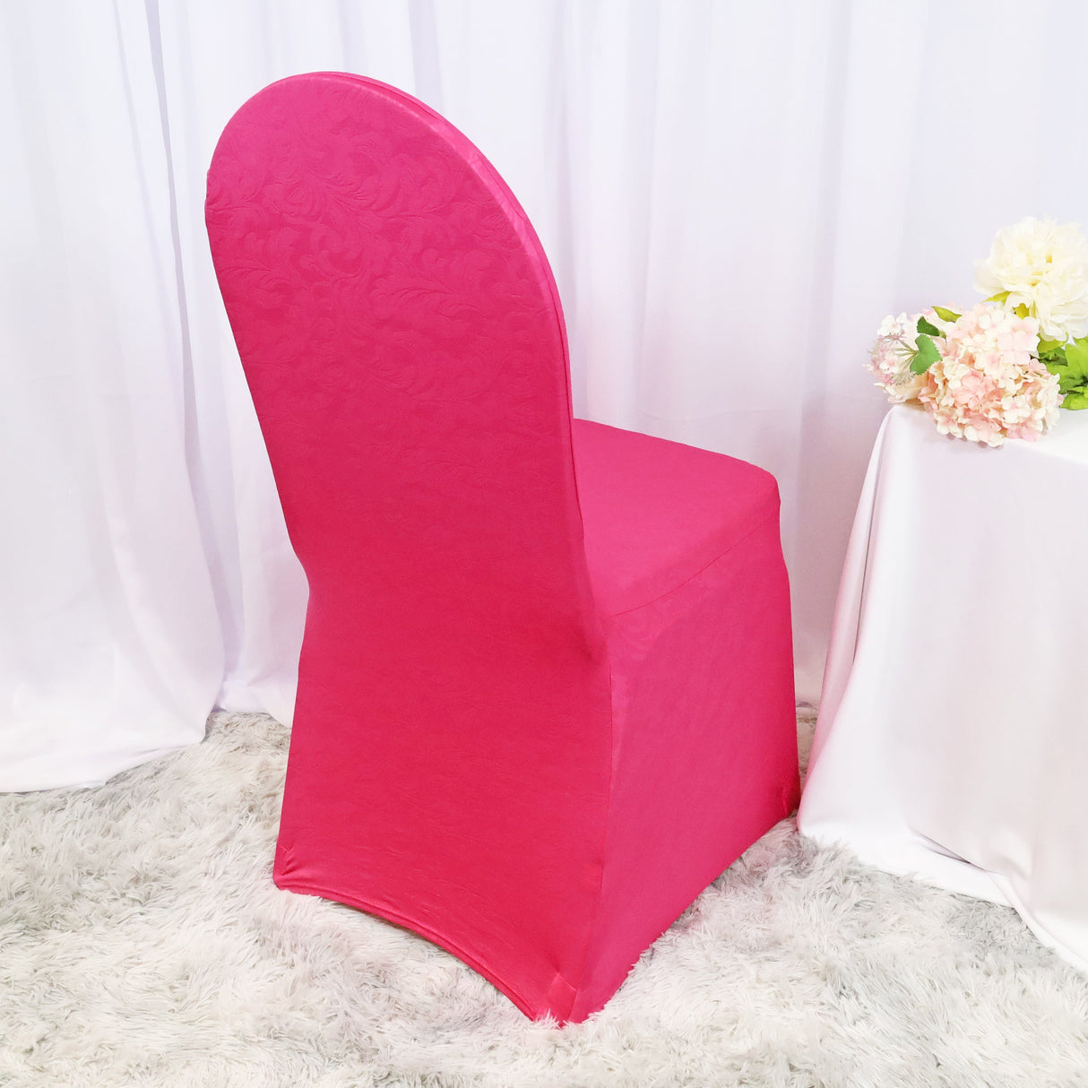 Embossed Vintage Spandex Banquet Chair Cover Fuchsia