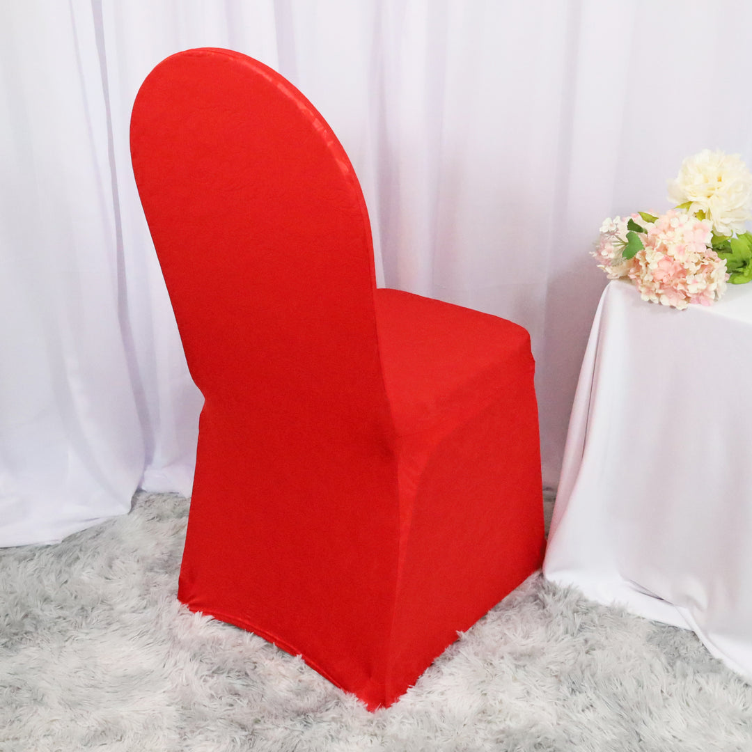 Red Embossed Vintage Spandex Banquet Chair Cover