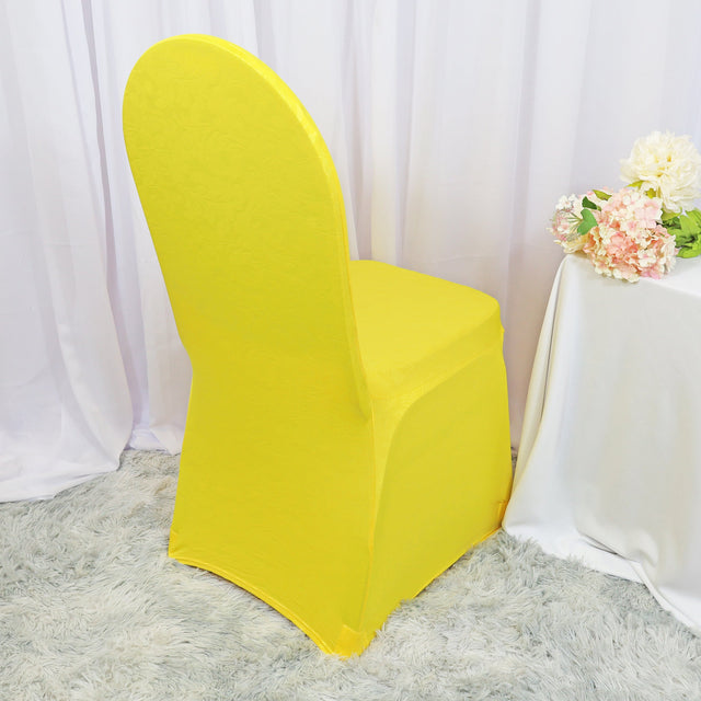 Embossed Vintage Spandex Banquet Chair Cover Canary Yellow