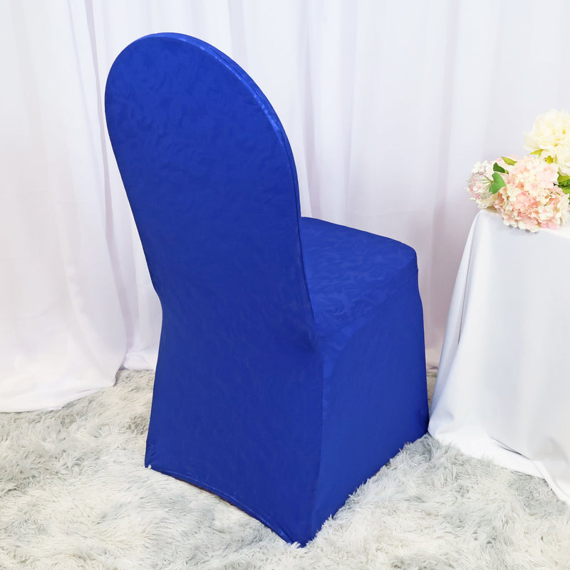 Embossed Vintage Spandex Banquet Chair Cover Royal Blue