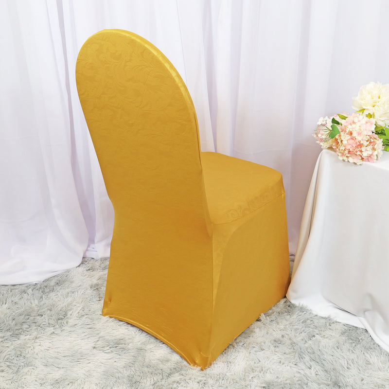 Embossed Vintage Spandex Banquet Chair Cover Gold