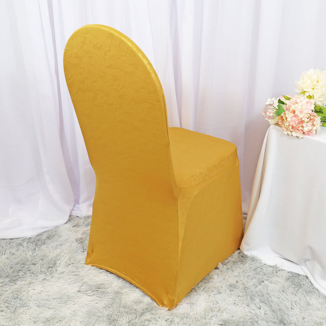Embossed Vintage Spandex Banquet Chair Cover Gold