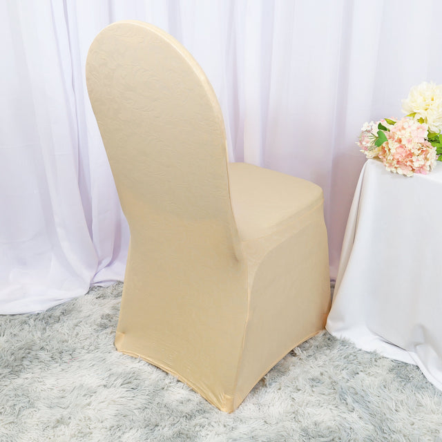 Embossed Vintage Spandex Banquet Chair Cover Champagne