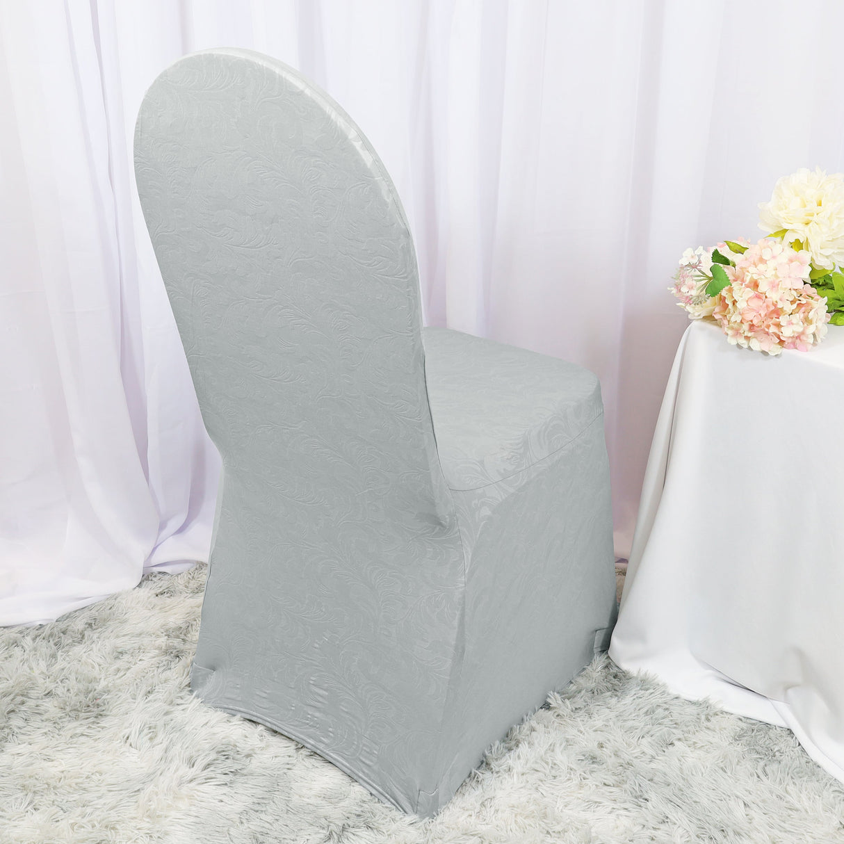 Embossed Vintage Spandex Banquet Chair Cover Silver