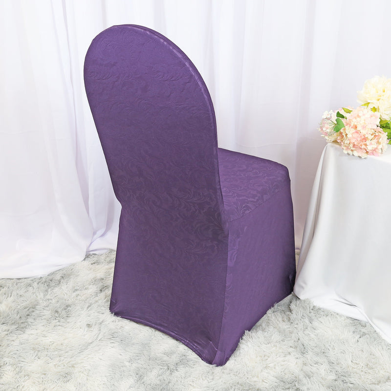 Embossed Vintage Spandex Banquet Chair Cover Eggplant