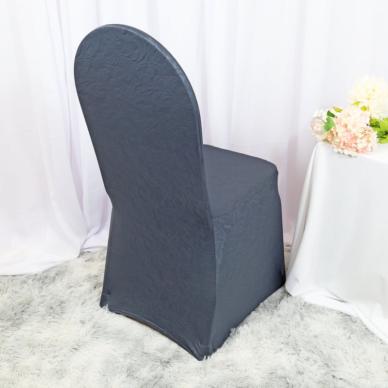 Embossed Vintage Spandex Banquet Chair Cover Pewter/Charcoal