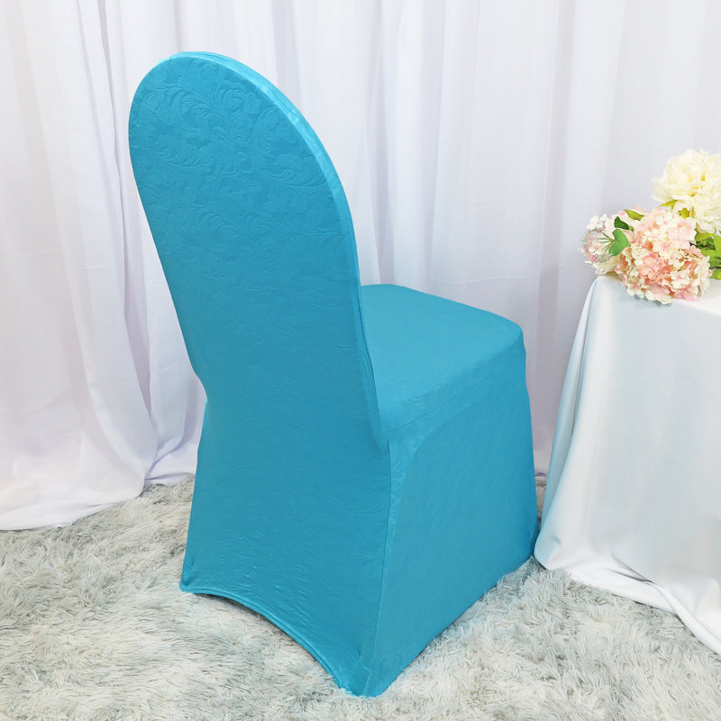 Embossed Vintage Spandex Banquet Chair Cover Turquoise