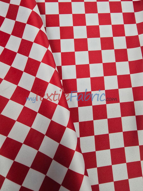 Checkered Satin Fabric - Racing Flag Pattern, Black And White Or Red And White, 58/60" Width (1 Yard)