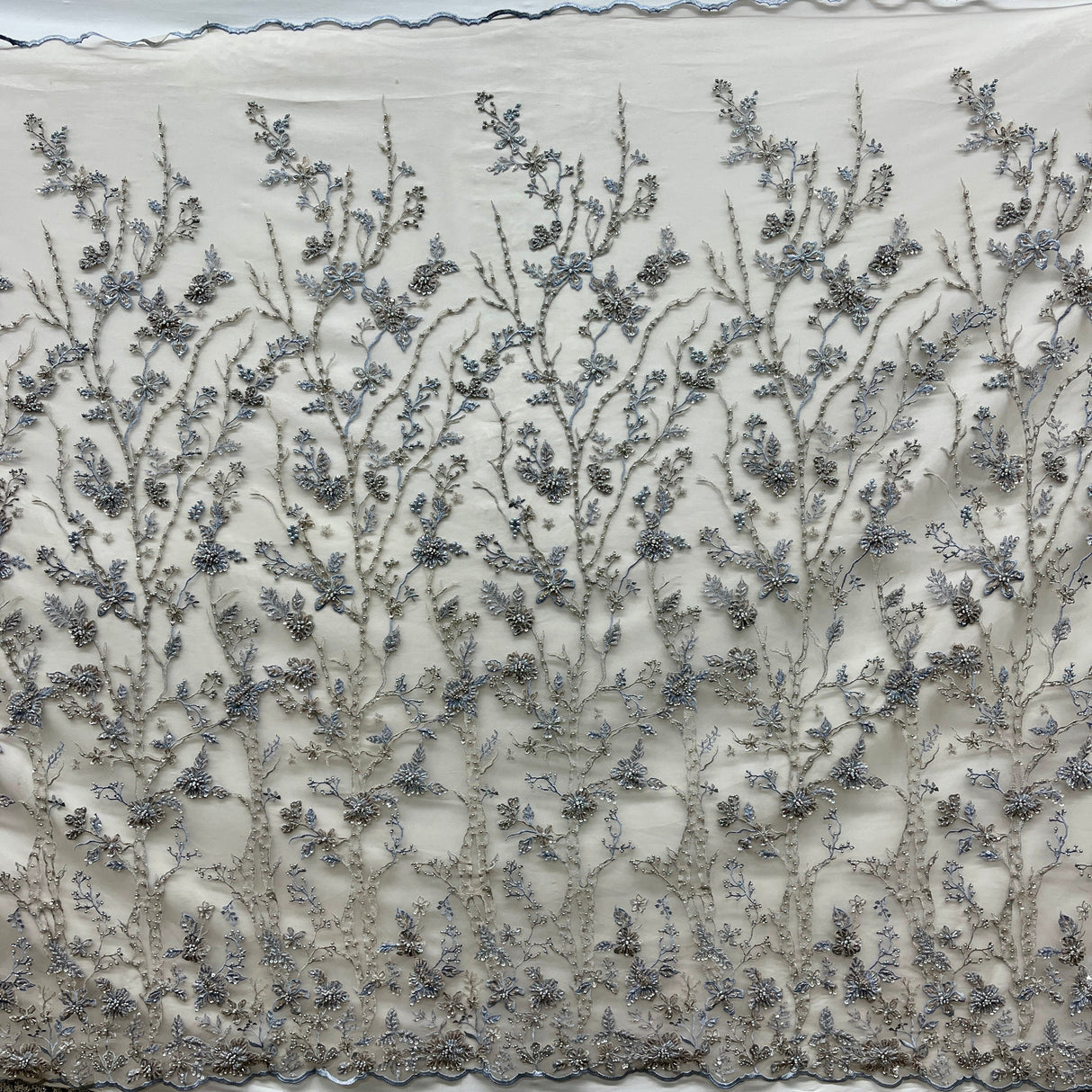 Beaded Lace Fabric Blue Skin Net