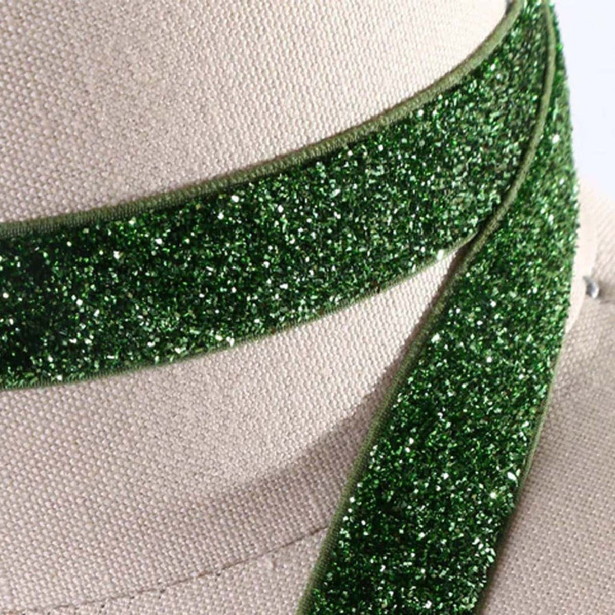 2 Yards 5/8" Grass Green Glitter Elastic Trim for Headband Making