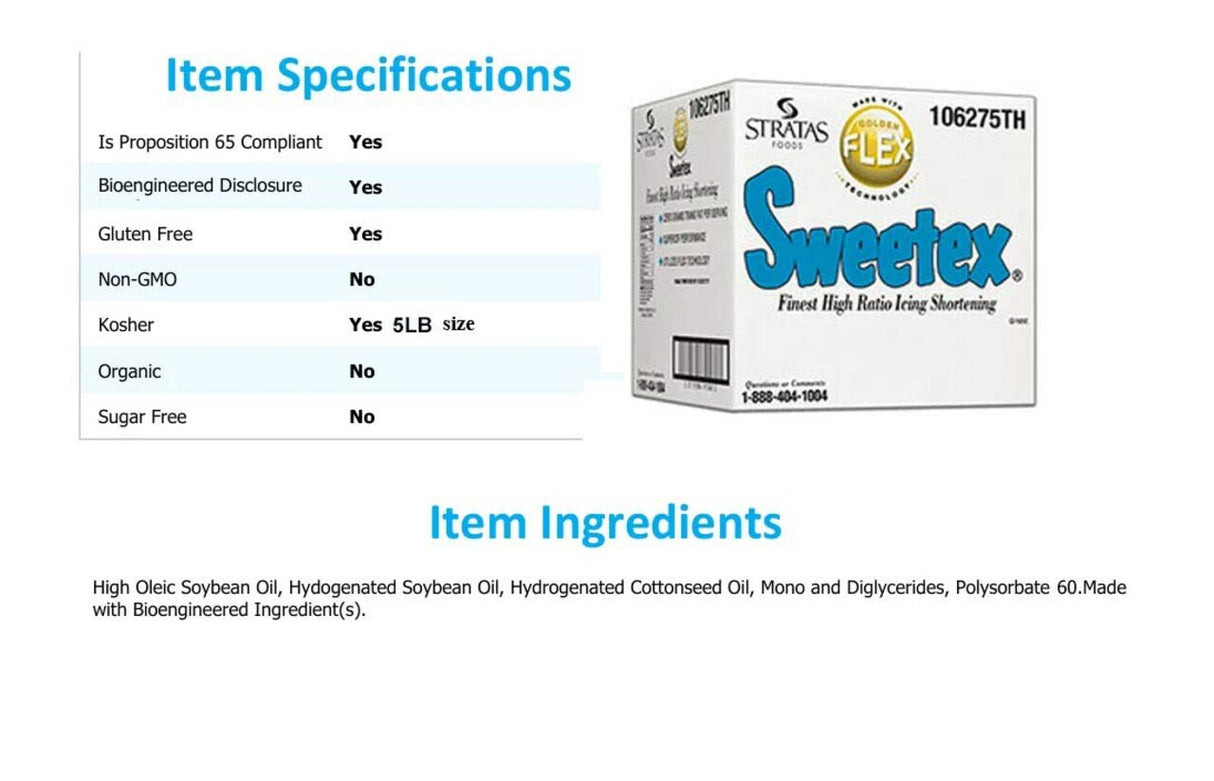 Sweetex 5 LB Golden Flex Icing Shortening High Ratio Smooth White Texture Trans Fat Free Base