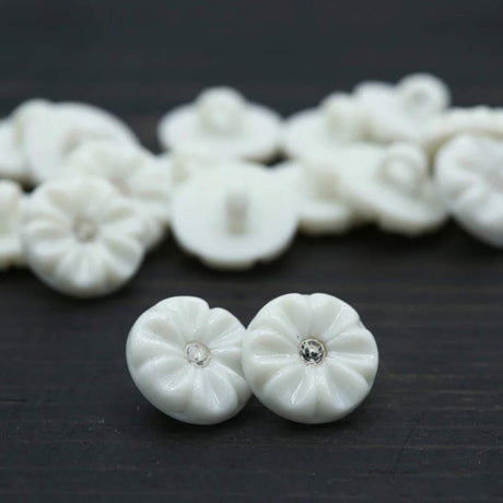 12 Pc White Flower Rhinestone Shank Buttons for Crafts and Sewing