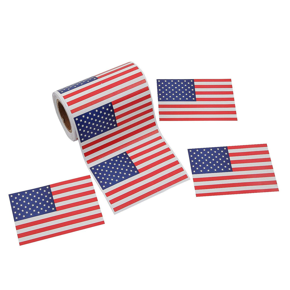 Patriotic Red, White and Blue American Flag Sticker Roll 100 Pieces 3x2 Inch