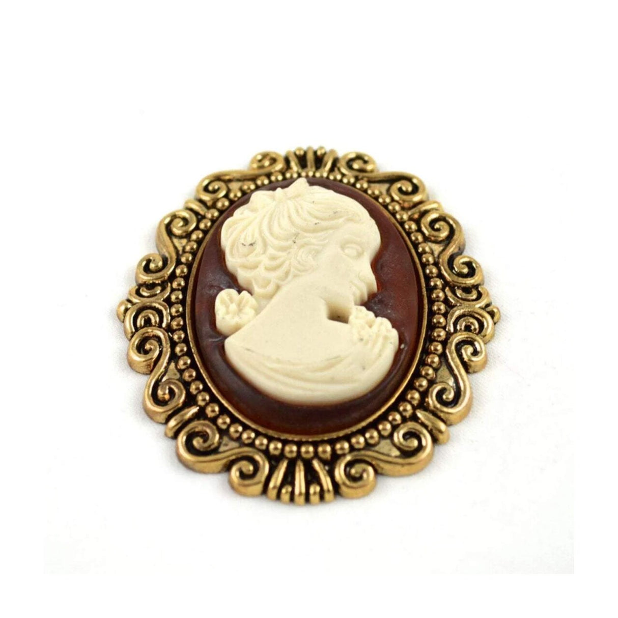 1 Pc Flat Lightweight Silver Ivory Silhouette Cameo Antique Brass Frame