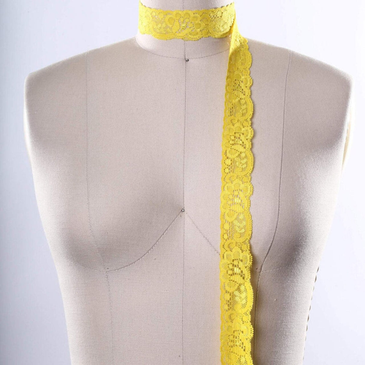 2 Yards Bright Yellow Stretch Lace Trim 1" Narrow Floral Elastic for Lingerie, Crafts & Sewing