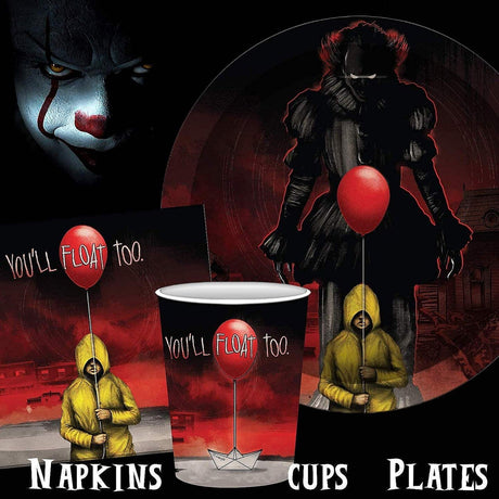 60 Piece IT Pennywise Party Tableware Set Cups Plates Napkins