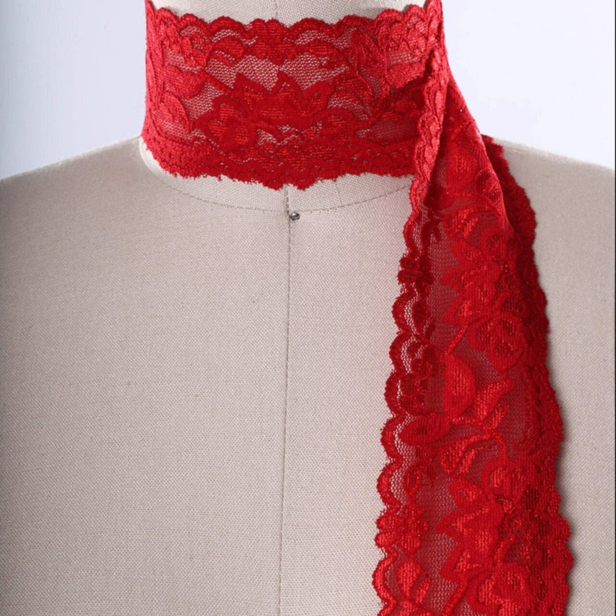 2 Yards Candy Apple Red Stretch Lace 2" Wide Floral Elastic Trim for Lingerie, Overlays & Accents