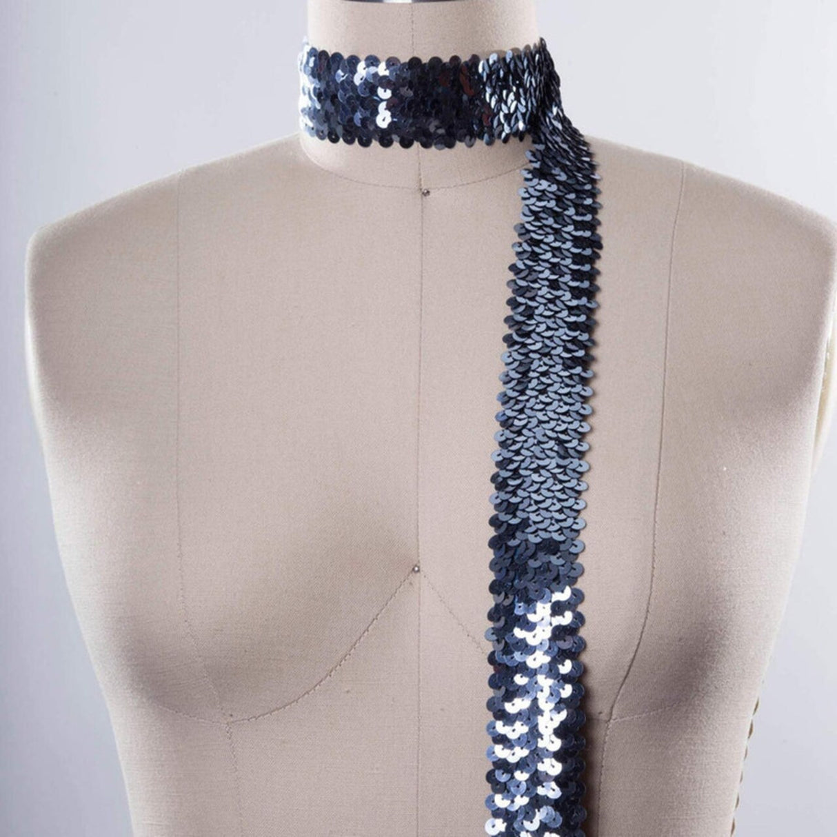 1 Yard 1.5" Gray Steel Blue Sequin Stretch Trim