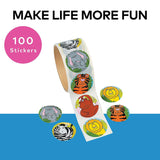 1 1/2" Happy Zoo Animal Multicolor Paper Sticker Roll 100 Pc