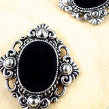 1.75" x 1.5" Silver Black Velvet Gothic Cameo Pendant Small