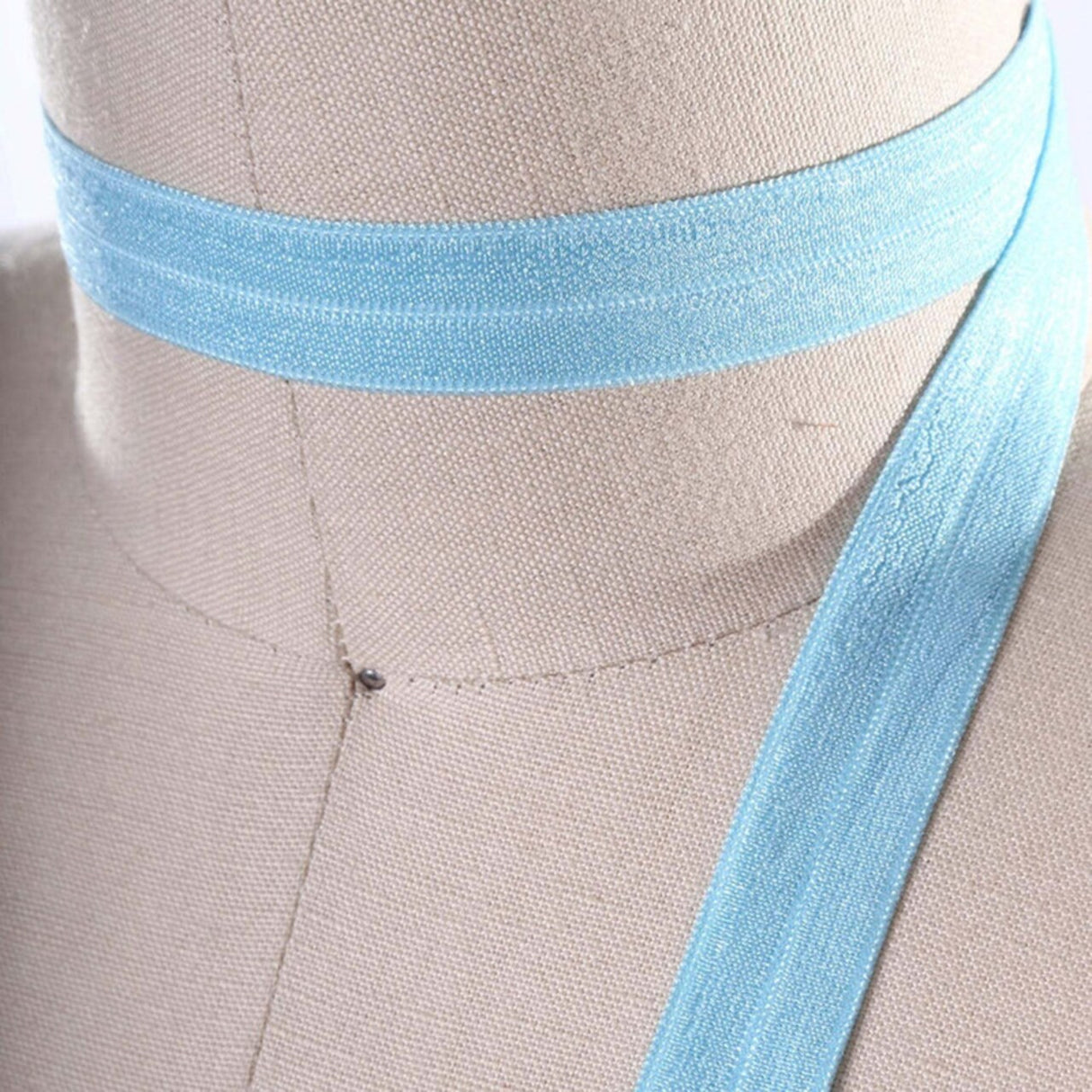 3 Yards Deep Sky Blue Fold Over Bias Elastic Trim 5/8"