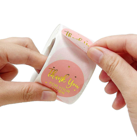 Wrapables 1.5" Thank You Stickers Roll Sealing Stickers and Labels 500 Pc Pink & Gold