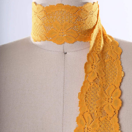 2 Yards Carrot Orange Stretch Lace Trim 2.5" Wide Floral Elastic for Sewing Projects