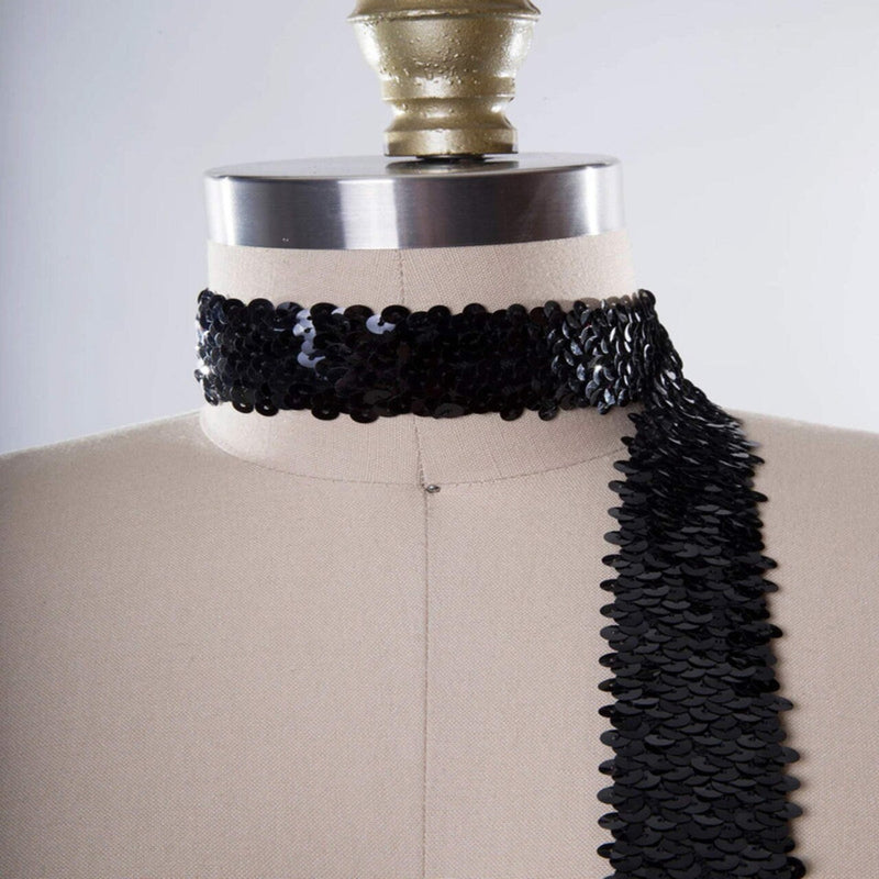 1 Yard 2.5" Black Stretch Elastic Sequin Trim
