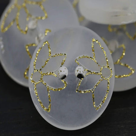12 Pieces Clear Frosted Gold Glitter Tulip Design Buttons 13/16 Inch