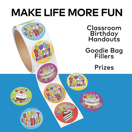 Multicolor Happy Birthday Sticker Roll 100 Pieces