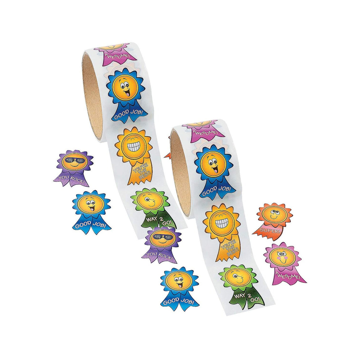 2" Motivational Smile Face Prize Ribbon Multicolor Paper Sticker Roll 100 Pc
