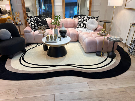 Beluga Tufted Design 57 Wool Fabric - Ivory Black Tufted Pattern, 8' X 11', 9' X 12', 10' X 13' (1 Piece)