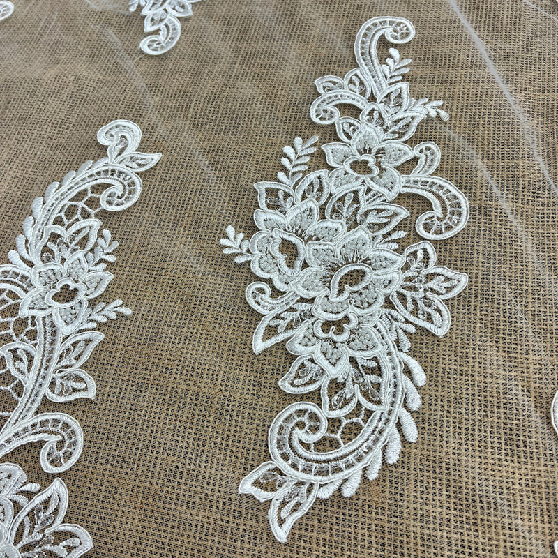 1 Yard 54 Inch Beaded and Corded Bridal Lace Fabric Ivory