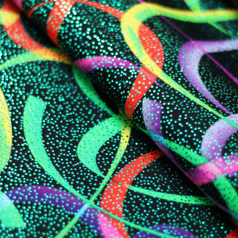 Wild Confetti Nylon Spandex Fabric - Multicolor Rainbow Crescent Print, 58-60" Width (1 Yard)
