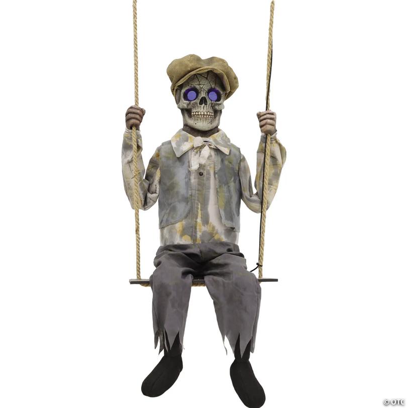 62" Hanging Lightup Animated Swinging Skeleton Boy Decoration
