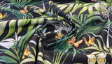 Palms Butterflies Cotton Fabric - Black Digital Print, 54" Width, 36.5" Horizontal Repeat, 24.5" Vertical Repeat (1 Yard)