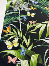 Palms Butterflies Cotton Fabric - Black Digital Print, 54" Width, 36.5" Horizontal Repeat, 24.5" Vertical Repeat (1 Yard)