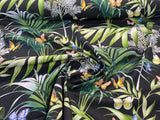 Palms Butterflies Cotton Fabric - Black Digital Print, 54" Width, 36.5" Horizontal Repeat, 24.5" Vertical Repeat (1 Yard)