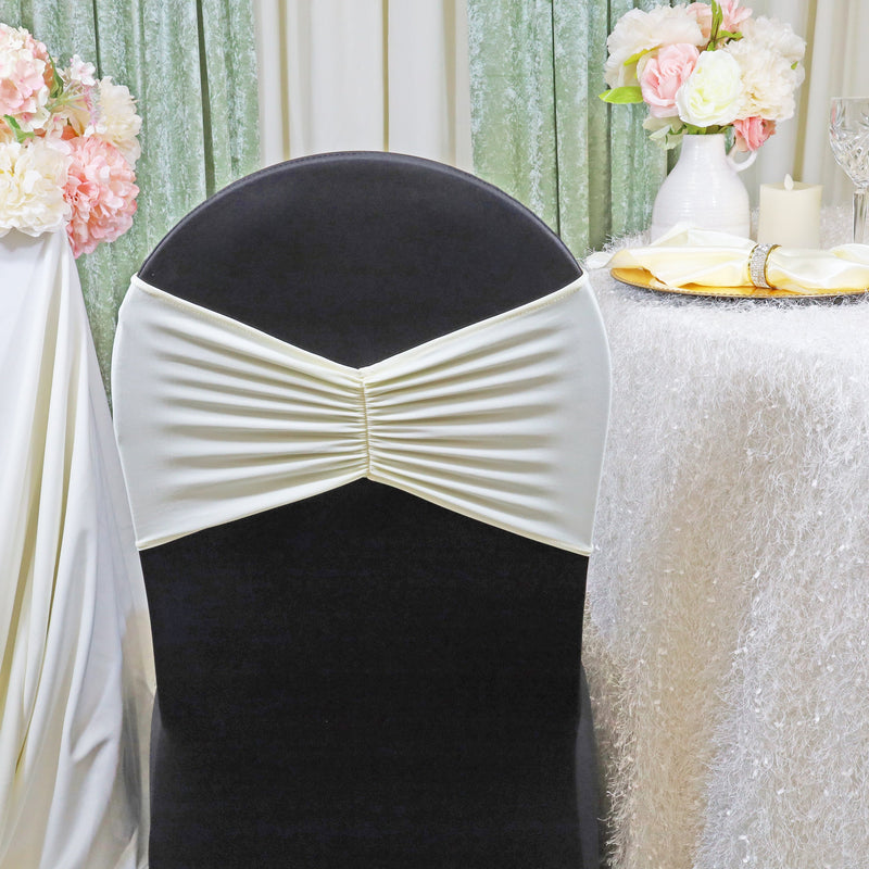 Ruffled Spandex Chair Band Sample 8x13 Ivory