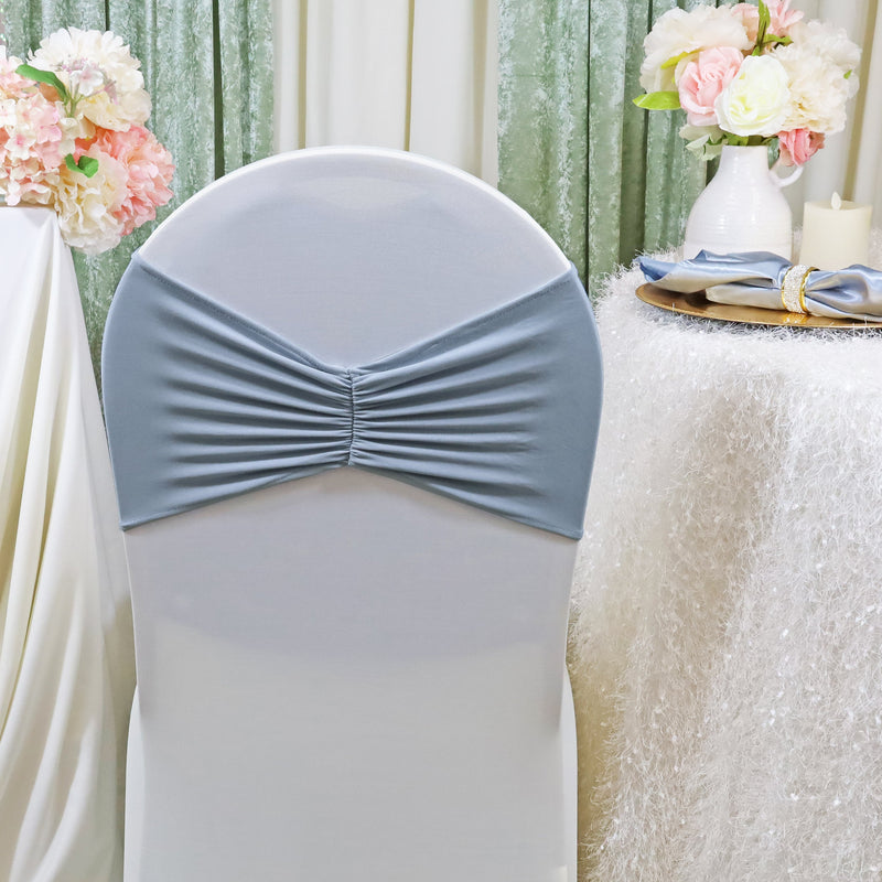 Ruffled Spandex Chair Band Sample 8x13 Dusty Blue
