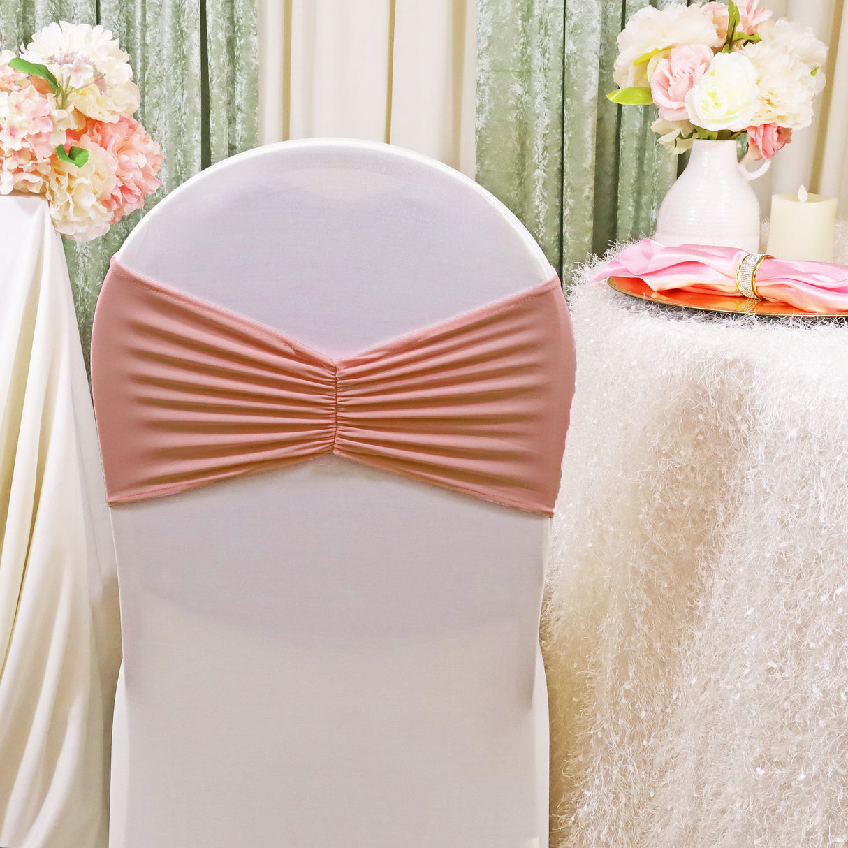 Ruffled Spandex Chair Band 8x13 Rose Pink