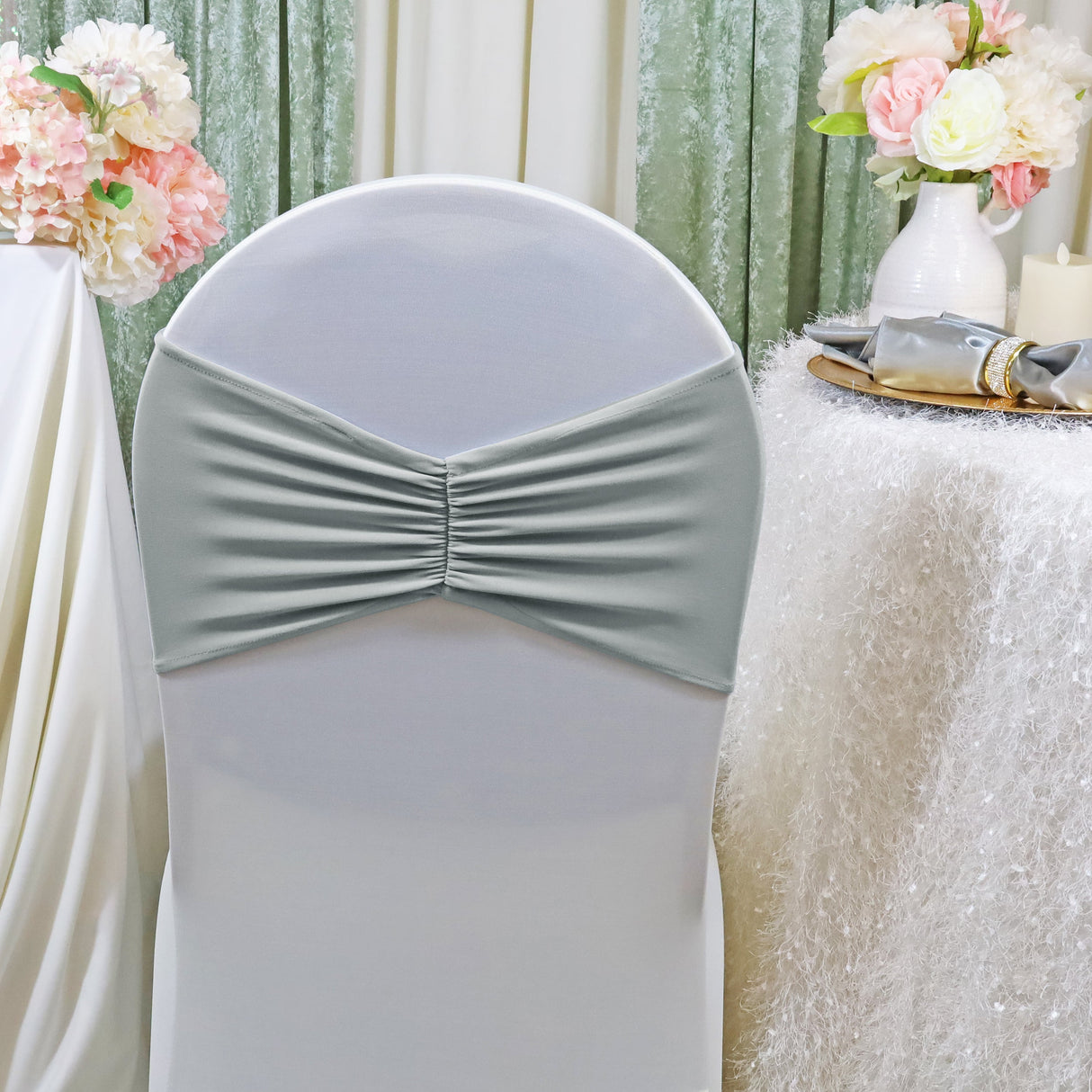 Ruffled Spandex Chair Bands 8x13 Silver