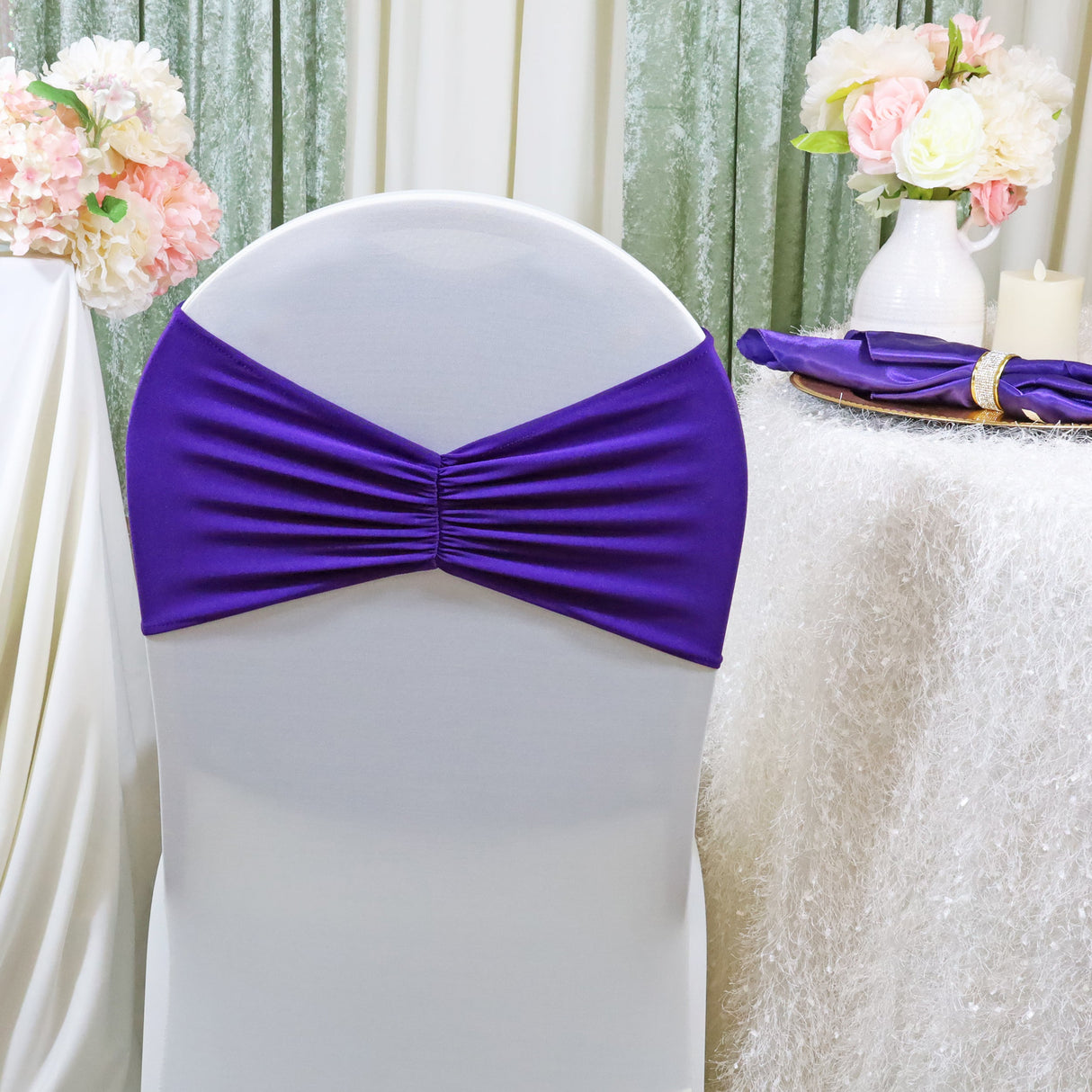 Ruffled Spandex Chair Bands 8x13 Regency Purple