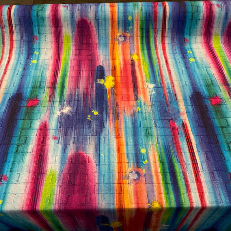 Tie Dye Brick Walls Pasadena Cotton Duck Fabric - Colorful Tie Dye Brick Wall Print, 54" Width (1 Yard)